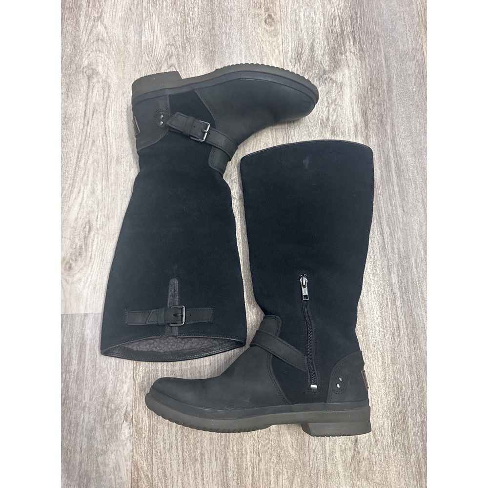 UGG Women's‎ Thomsen Black Suede Leather Tall Buckle Boots Size 7 US 38 EU